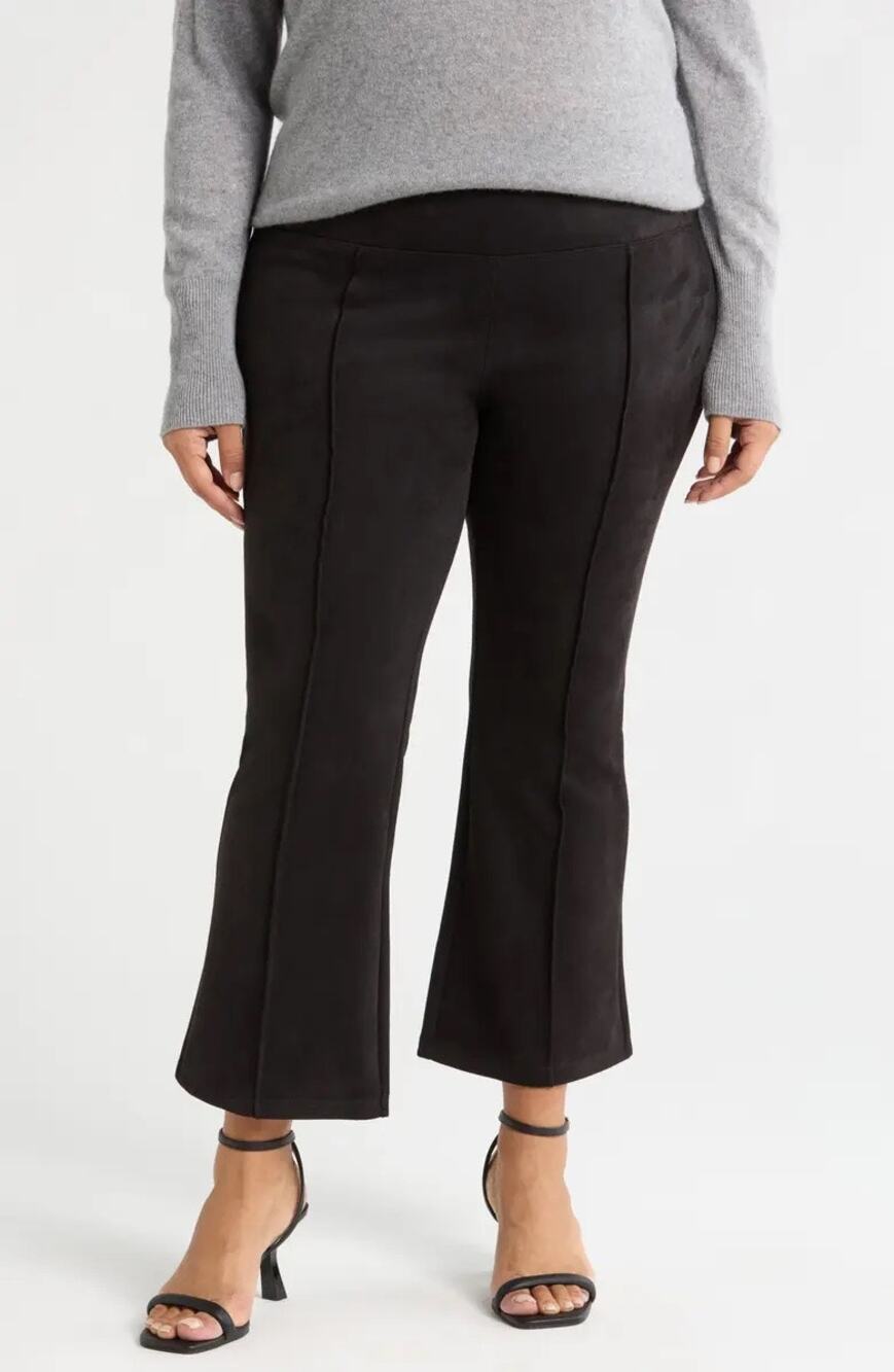 Liverpool Flare Pants Women’s 2X NWT Black Pearl Pintuck Stretch Faux Suede Crop